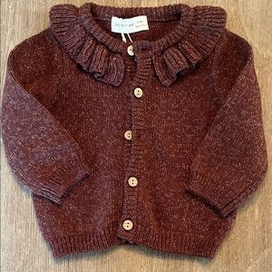 Quincy Mae Maroon Ruffle Collar Knit Cardigan
